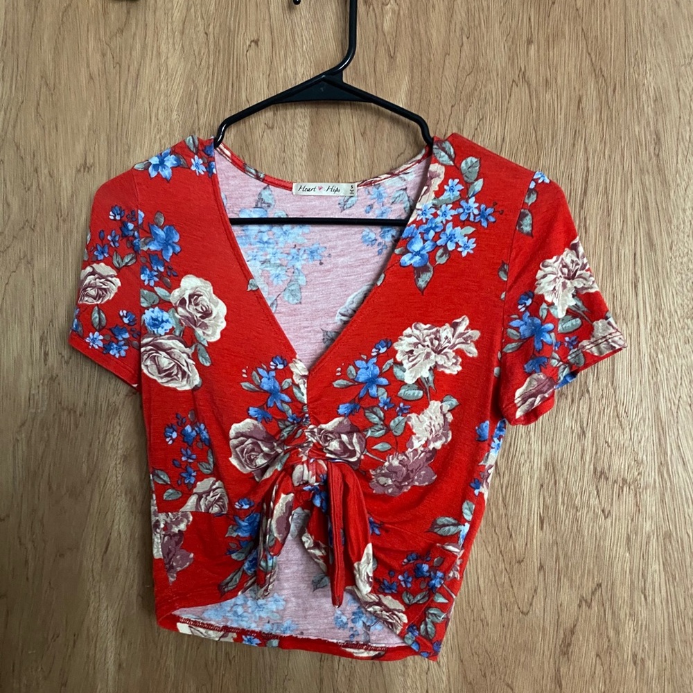 red floral crop top